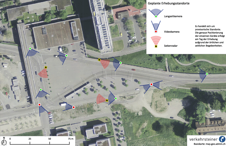 Kamera- und Radarstandorte rund um den Ansermetplatz