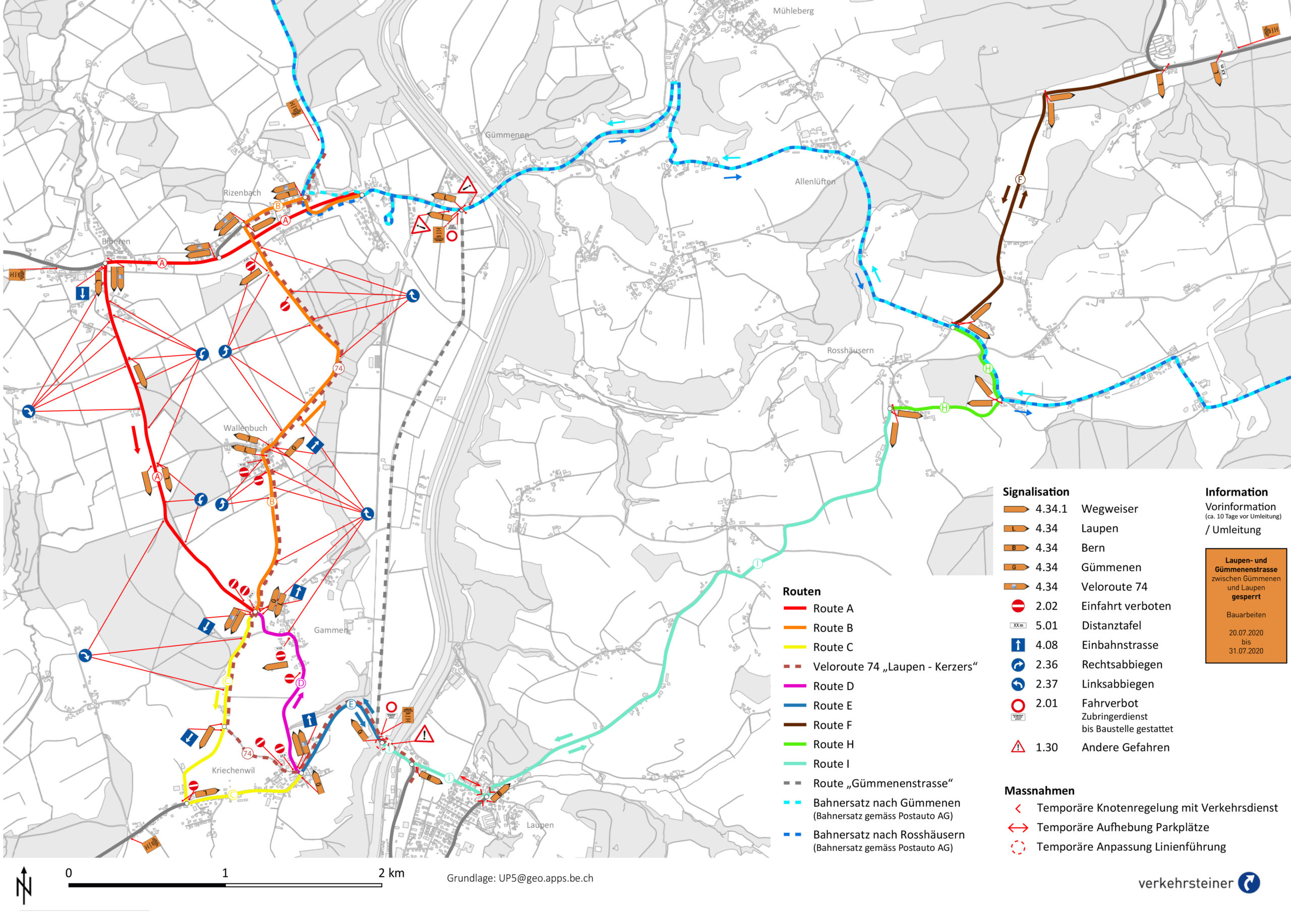 Signalisationsplan der Umleitungsrouten