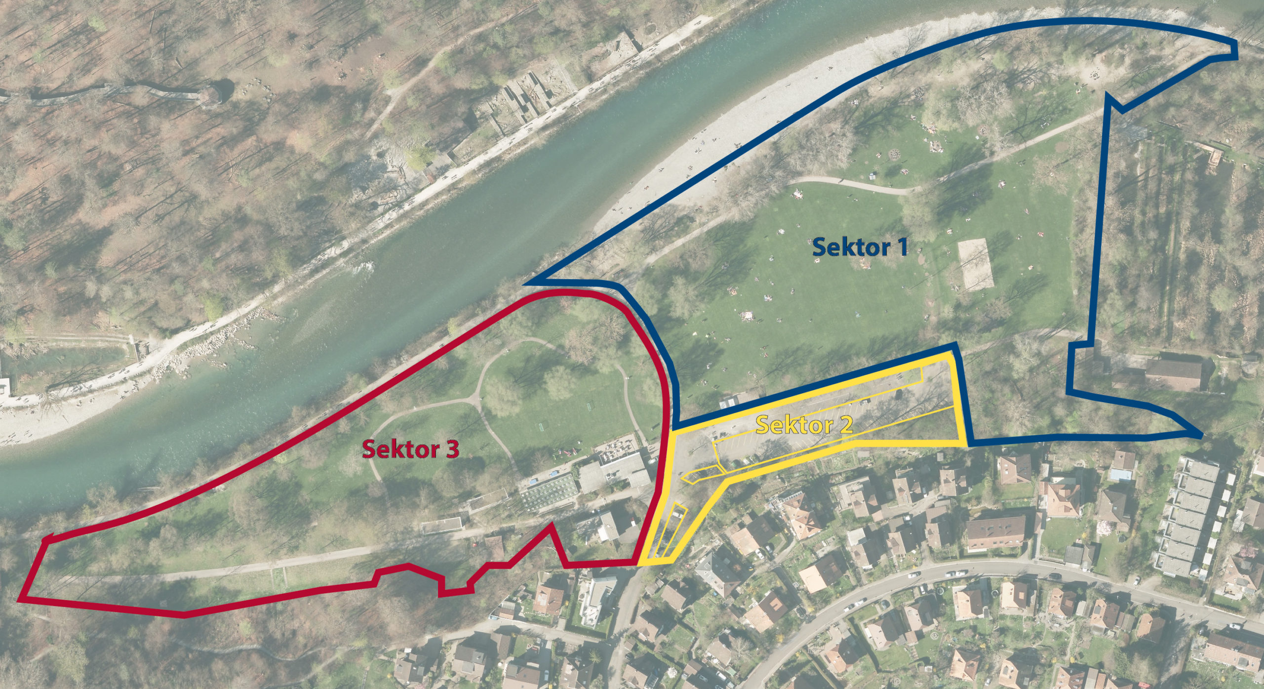 Die verschiedenen Sektoren des Aare-Strandbad Camping Eichholz