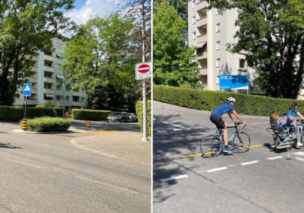 Knoten Schafmattweg/Lindenstrasse (vor und nach der Änderung der Vortrittsregelung)