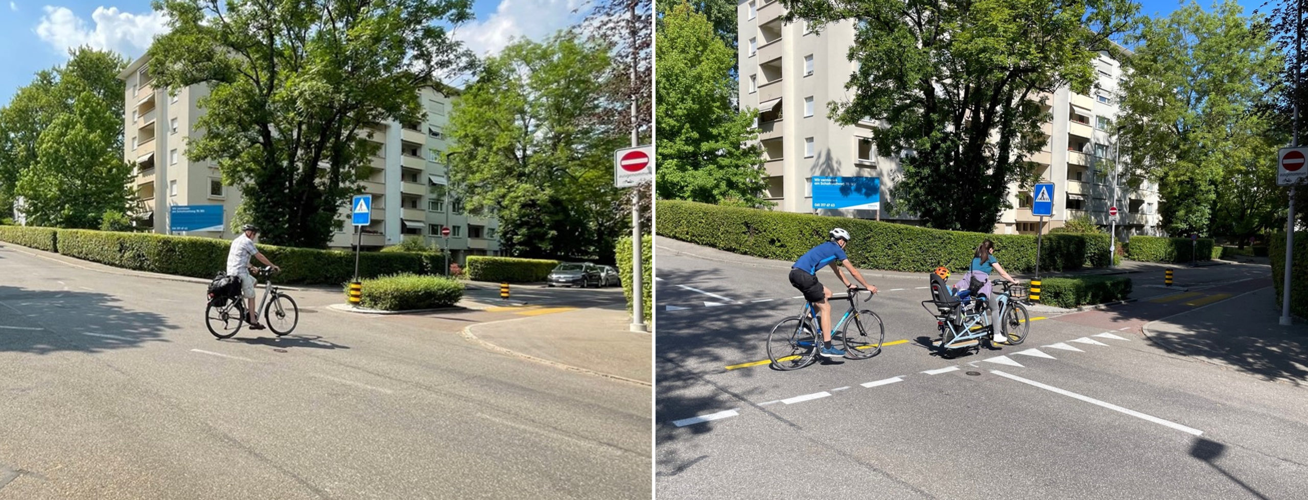 Knoten Schafmattweg/Lindenstrasse (vor und nach der Änderung der Vortrittsregelung)