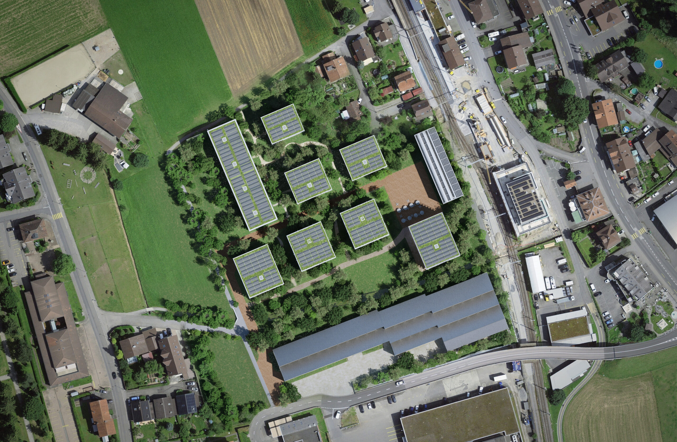 Visualisiertes Luftbild Bearbeitungsperimeter (Quelle Frutiger AG Immobilien)